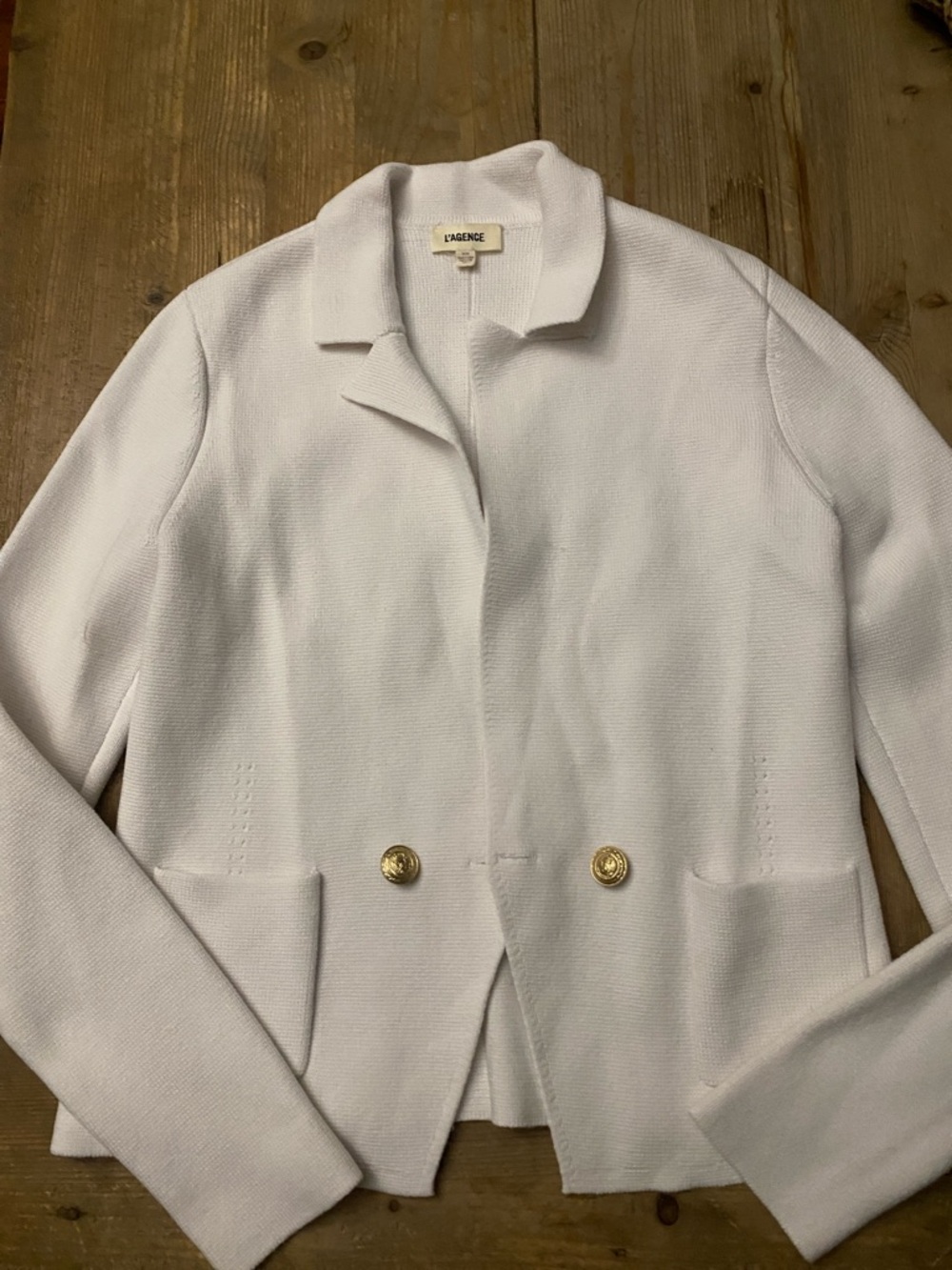 L'AGENCE White Knit Double-Button Blazer